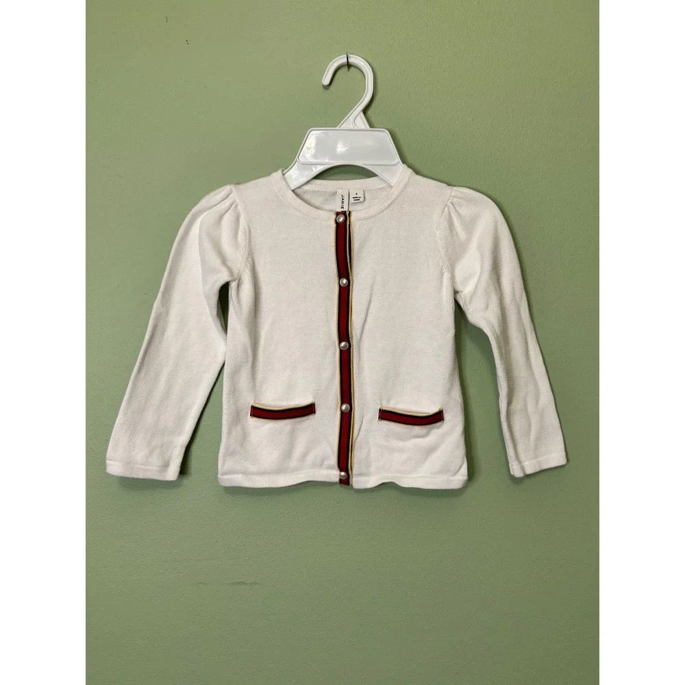 Janie and Jack Girls White‎ Cotton Cardigan Sweater Pearl Buttons Size 3 Classic